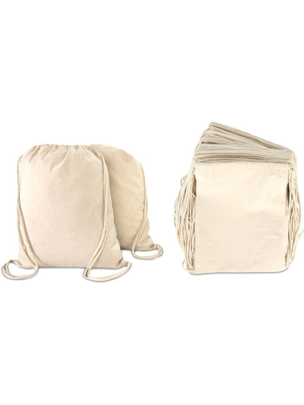 12 Pack Natural Canvas Drawstring Bags - Versatile String Backpack for All